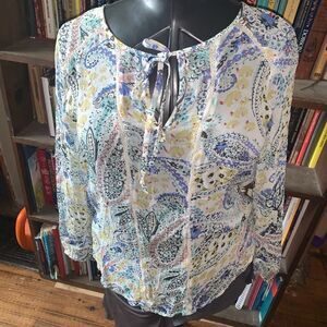 Lucky Brand flowy S boho keyhole neck peasants blouse